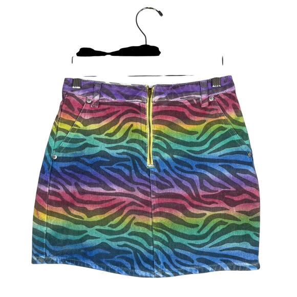 Signature 8 Skirt Denim Rainbow Tiger Stripe Pride Bright Color Artsy Casual - S - Picture 1 of 4